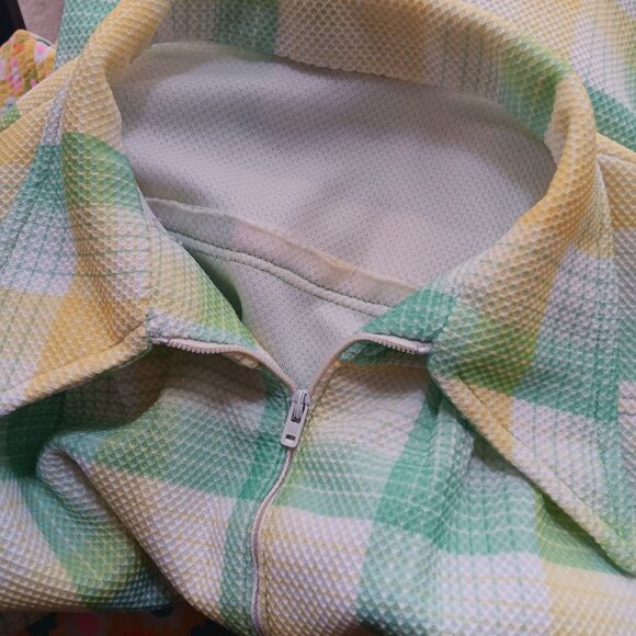 Vintage Womens Large Granny Top 1of1 Handmade Plaid Polyester Zip Neck Collared - Picture 7 of 7